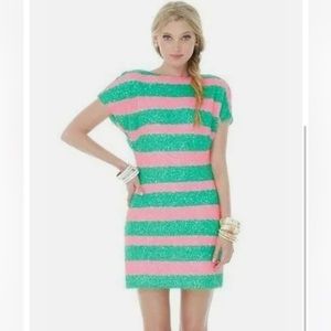 Lilly Pulitzer Ames Colorblock Tropical Pin Cucina Stripe Sequin Dress
